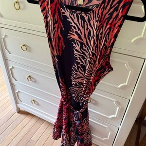 Michael Michael Kors Coral Sea Print Belted Mini Dress Ruffle Hem Navy Size XL